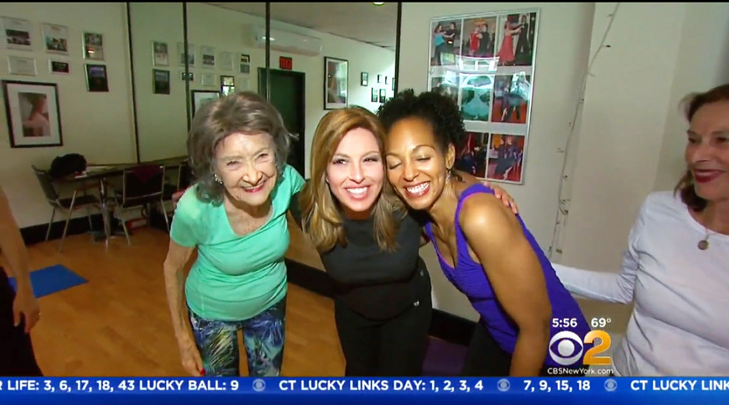 97-year-old yoga master Tao Porchon-Lynch, CBS2's Mary Calvi and Teresa Kay-Aba Kennedy